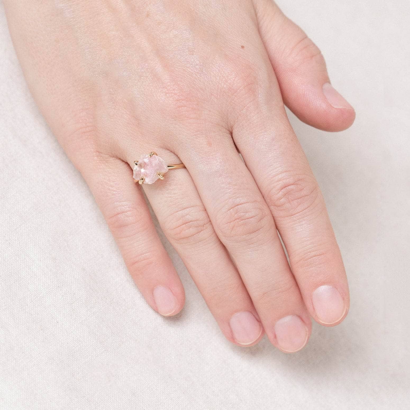 ROSE-QUARTZ-gold Rose Quartz Raw Freeform Gold or Silver Ring - Image 2