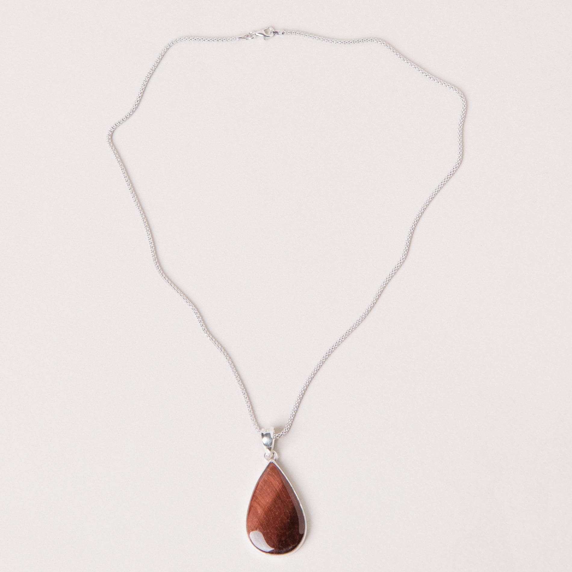 RTE-39 Red Tiger Eye Teardrop Pendant Necklace - Image 4