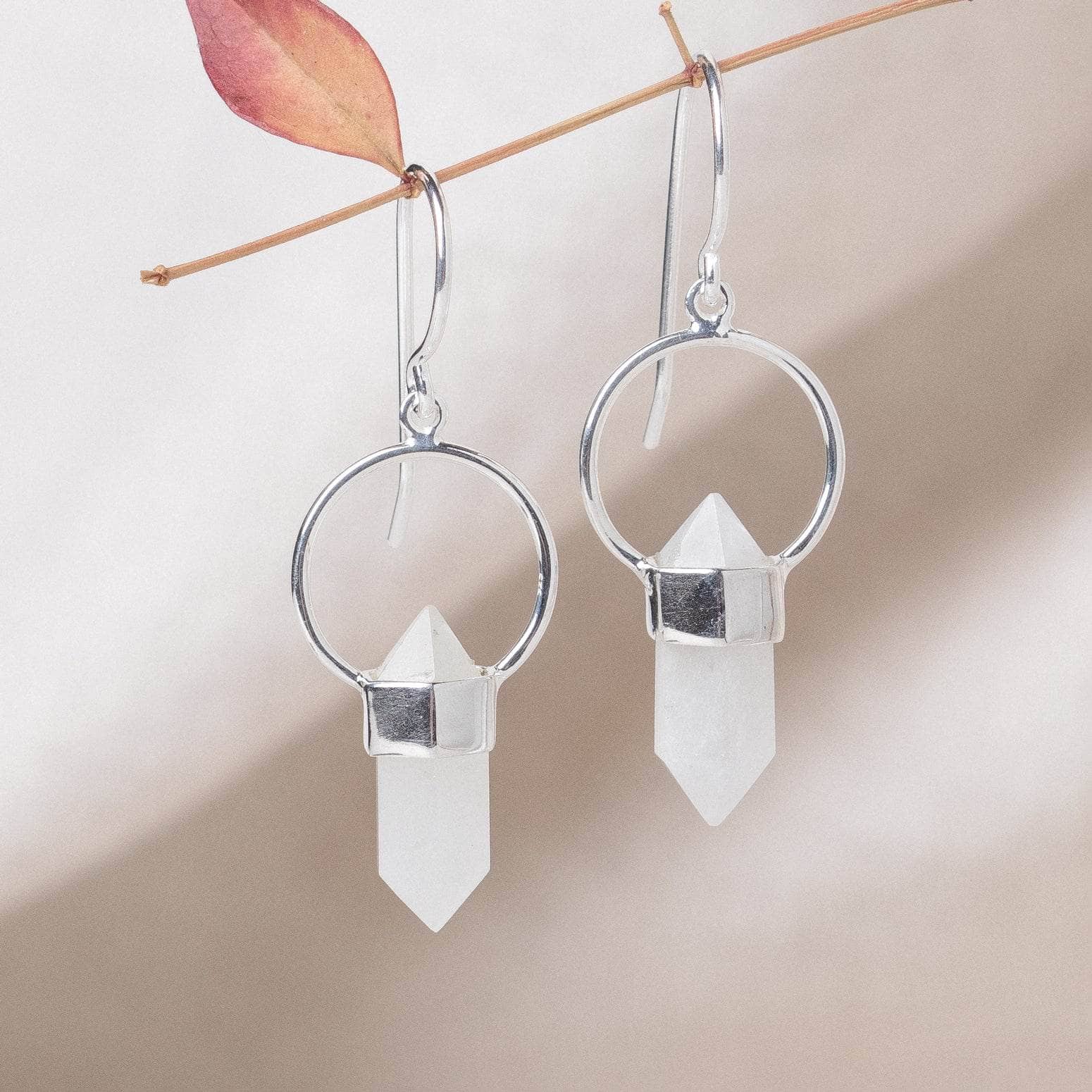 RainbowMoonstone Rainbow Moonstone Crystal Point Earrings - Image 1