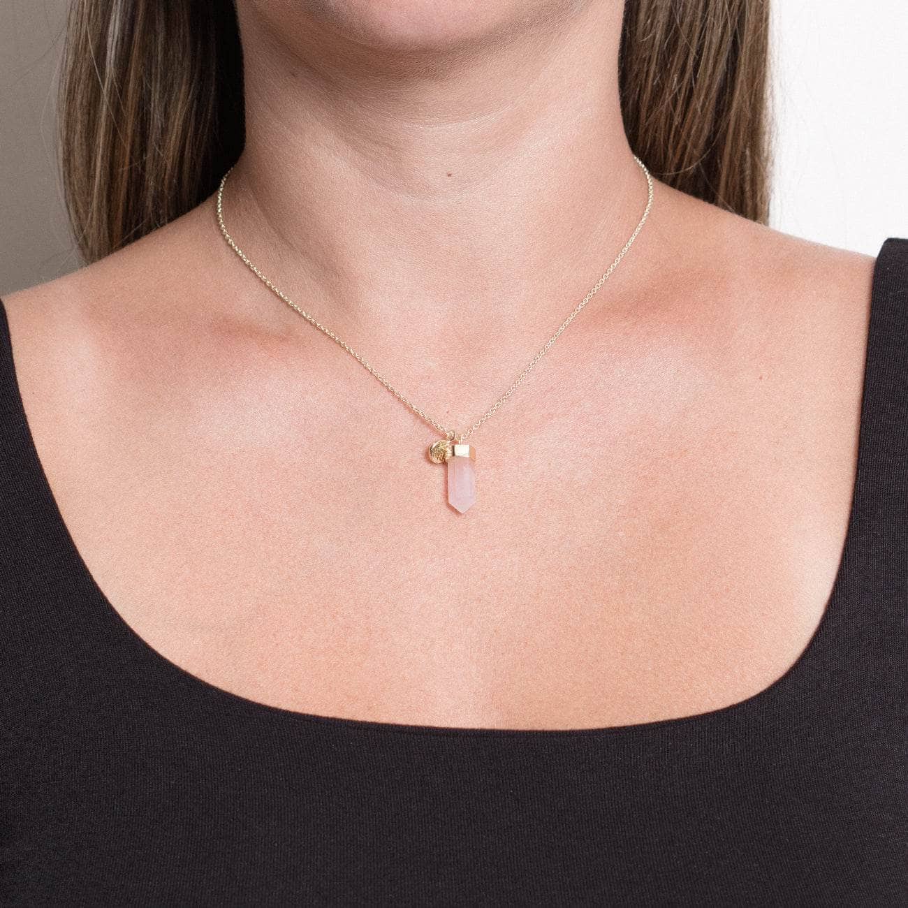 Rose-Q-G-Small Delicate Rose Quartz Crystal Point Necklace - Image 5