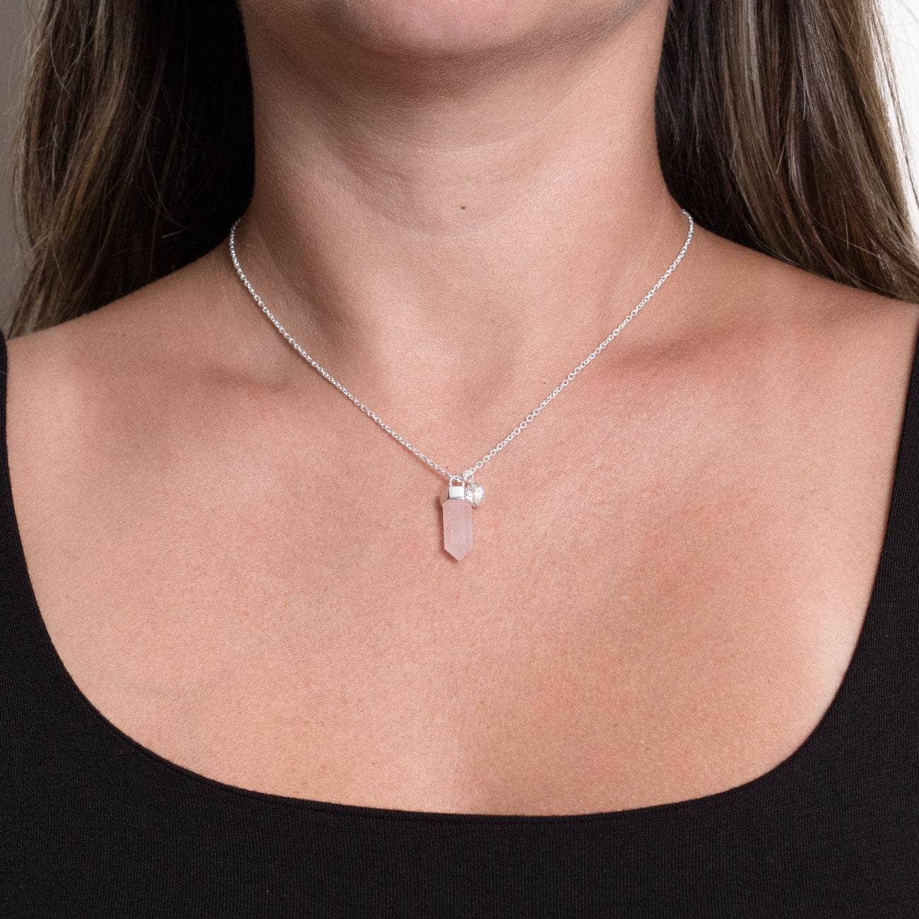 RoseQSilversmall Delicate Rose Quartz Crystal Point Necklace - Image 1