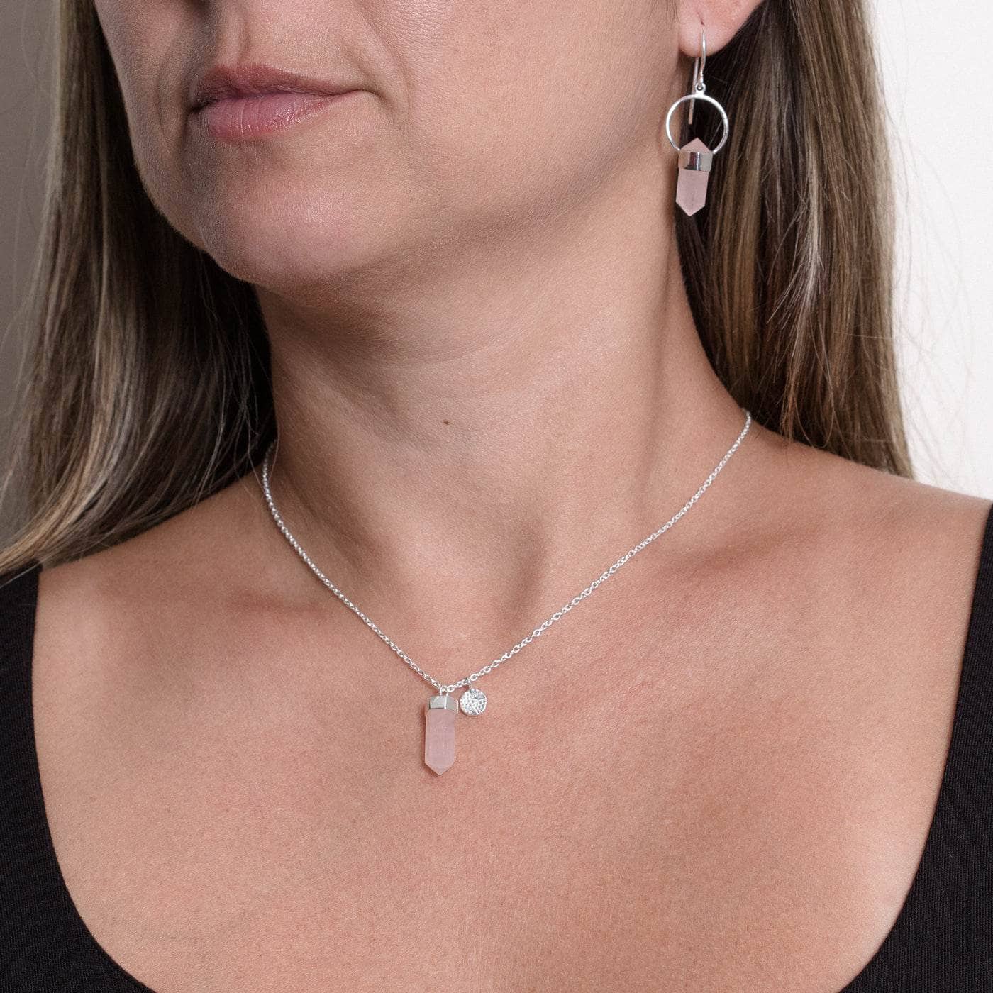 RoseQuartzSilverSet Delicate Rose Quartz Crystal Point Necklace - Image 4