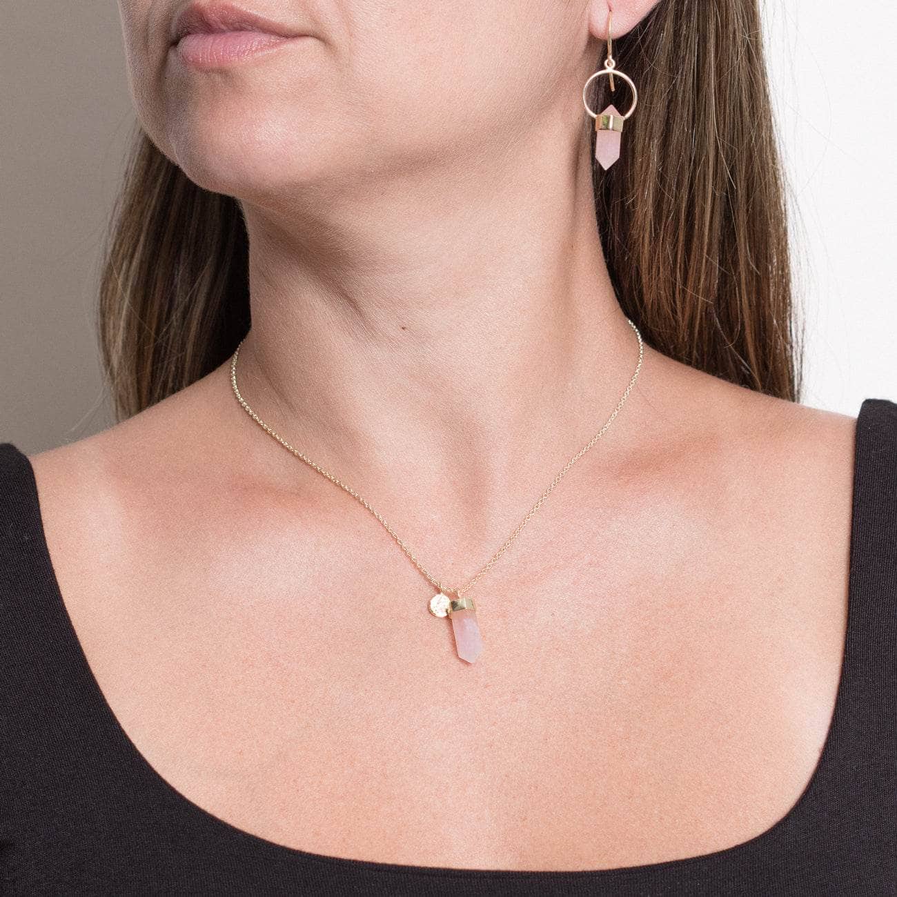 Rose_Q_Golde_Set Delicate Rose Quartz Crystal Point Necklace - Image 8