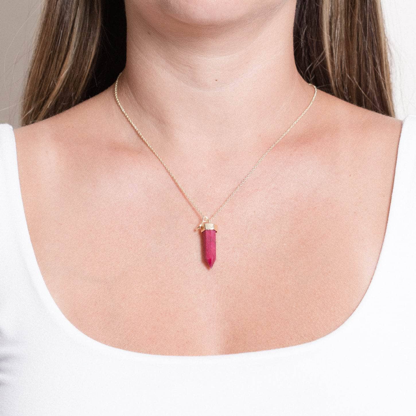 Ruby-G-Large Ruby Crystal Point Necklace - Image 1