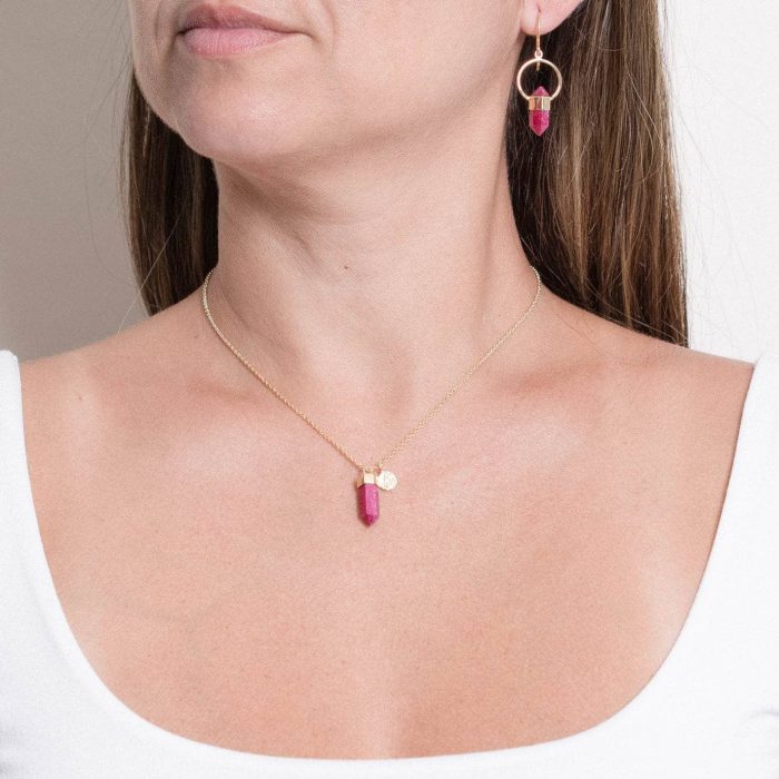 Delicate Ruby Crystal Point Necklace - Image 4