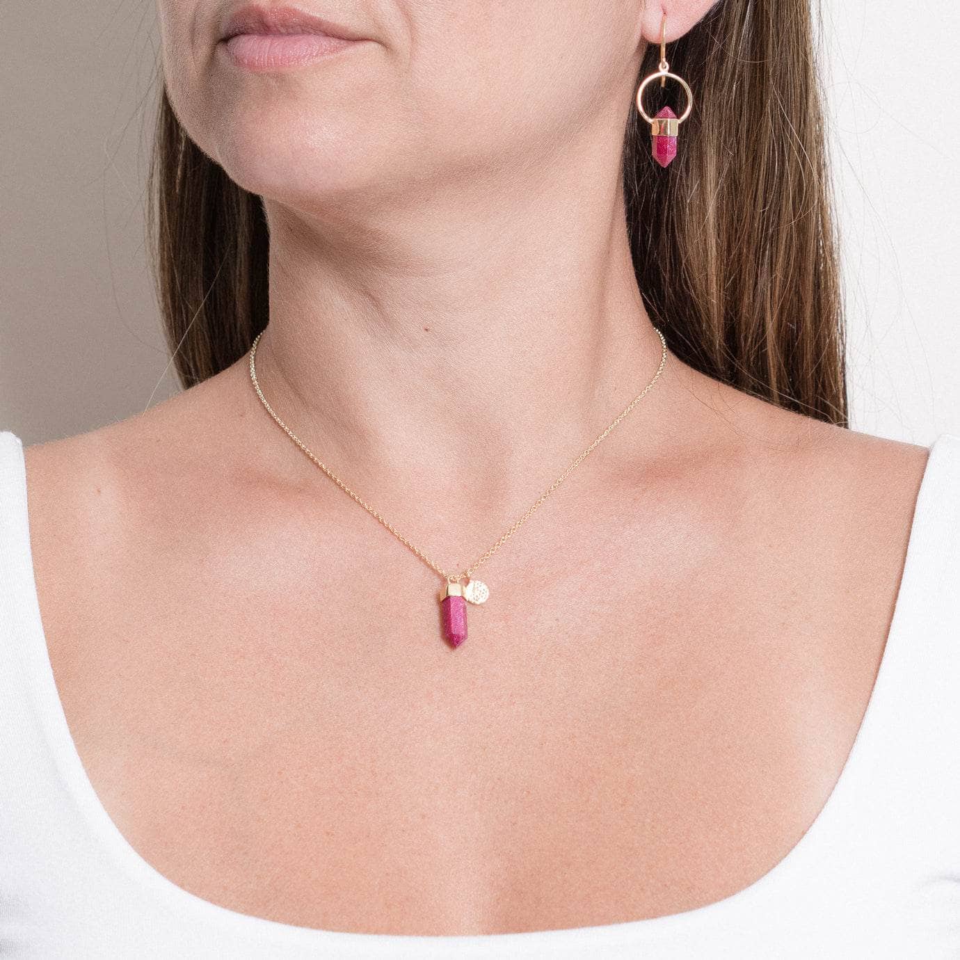 Ruby-G-Set Delicate Ruby Crystal Point Necklace - Image 4