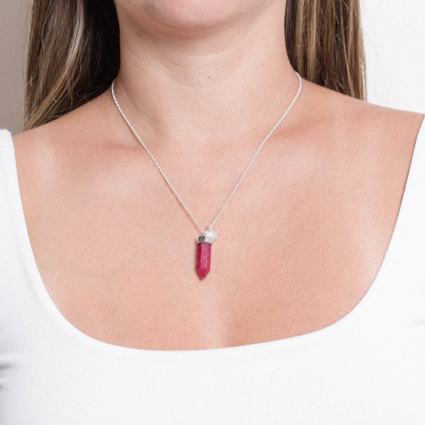 Ruby-S-Large Ruby Crystal Point Necklace - Image 4