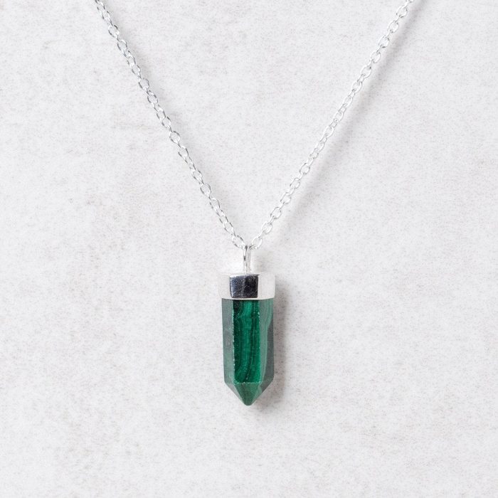 Delicate Genuine Malachite Crystal Point Necklace - Image 8