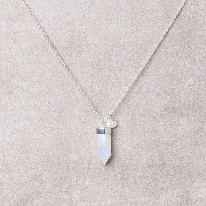 Delicate Rainbow Moonstone Crystal Point Necklace - Image 3