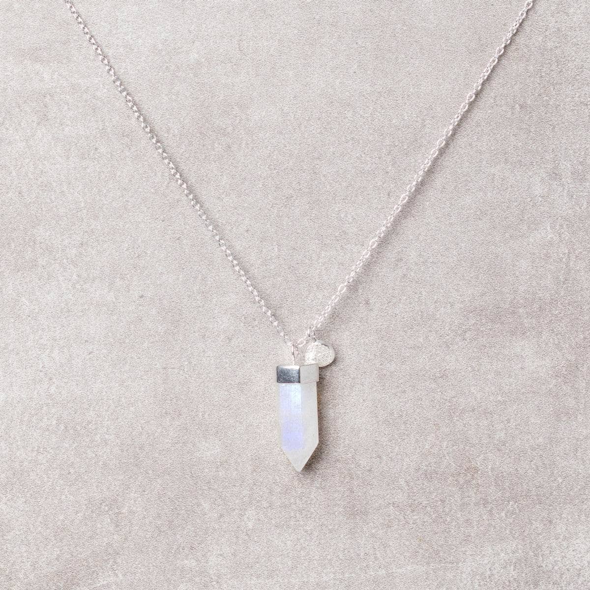 Silver-small_65474a86-3b6d-4530-8d25-c1ac1a9251d7 Delicate Rainbow Moonstone Crystal Point Necklace - Image 3