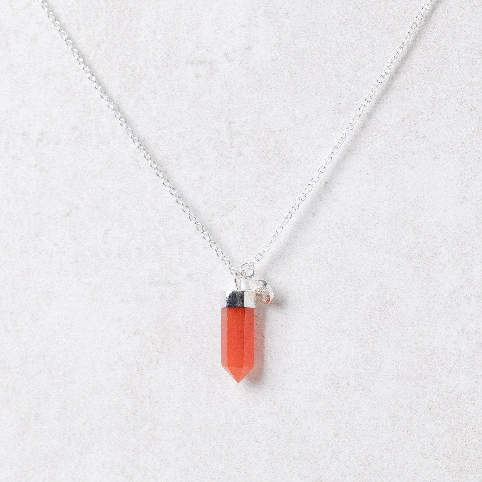 SilverSmall3 Delicate Carnelian Crystal Point Necklace - Image 3