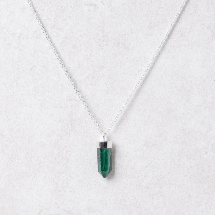 Delicate Genuine Malachite Crystal Point Necklace - Image 9