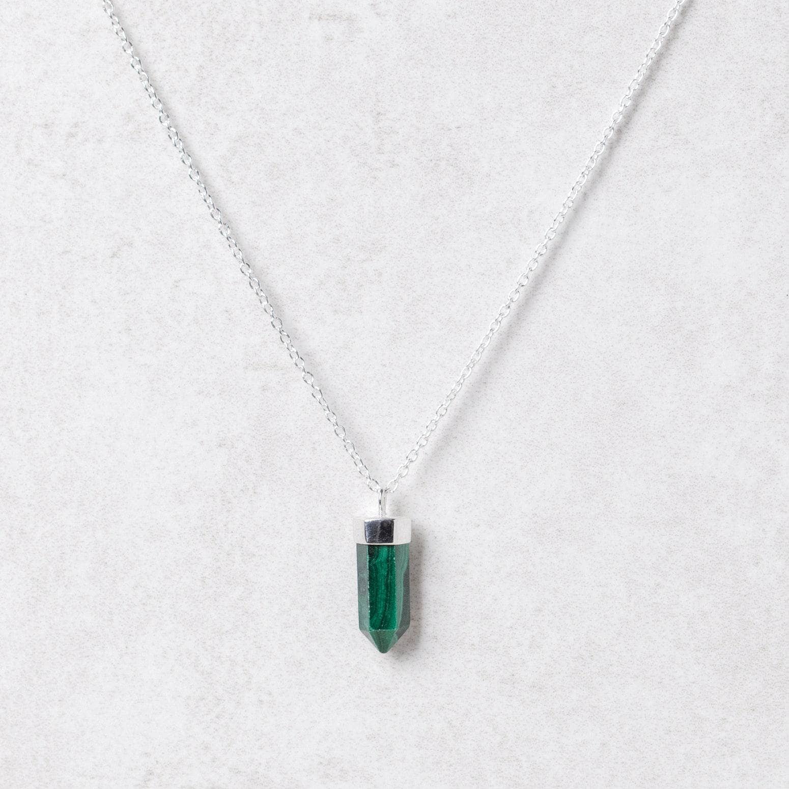 Silver_Small_1c839450-c042-40ad-87b3-dfbc7c5ea6d2 Delicate Genuine Malachite Crystal Point Necklace - Image 9