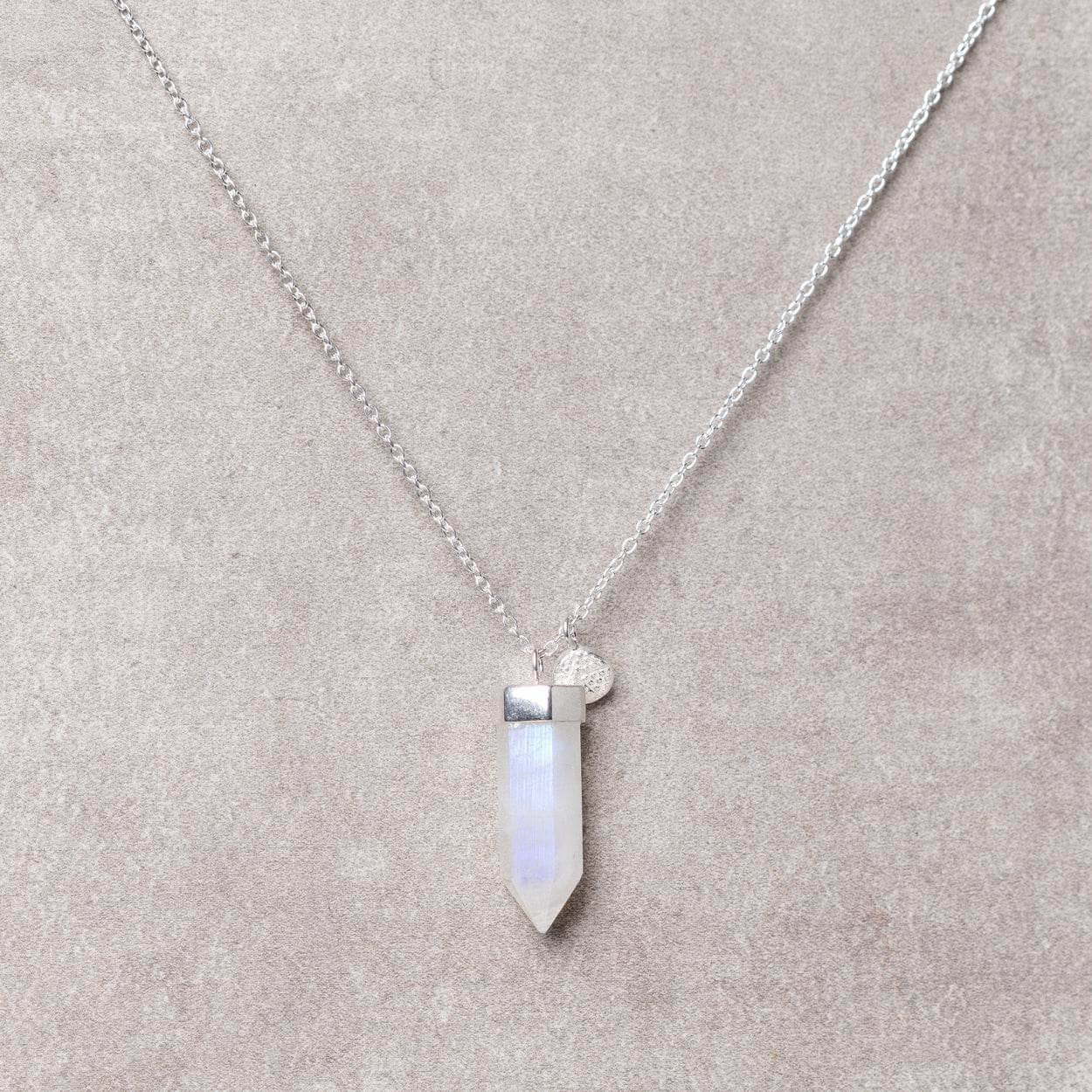 Silverlarge0 Rainbow Moonstone Crystal Point Necklace - Image 3