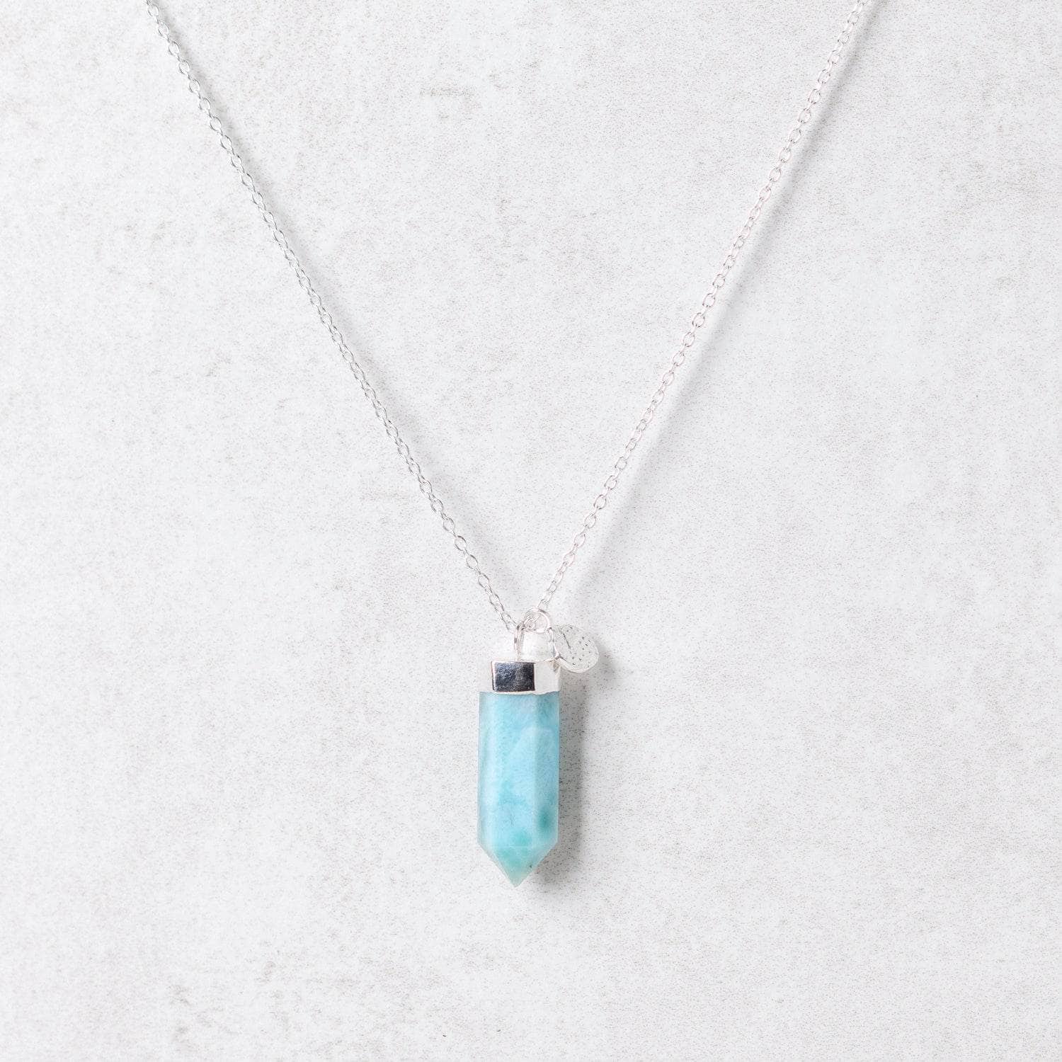 Silverlarge4 Rare Genuine Larimar Crystal Point Necklace - Image 3