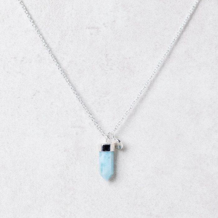 Delicate Rare Genuine Larimar Crystal Point Necklace - Image 3