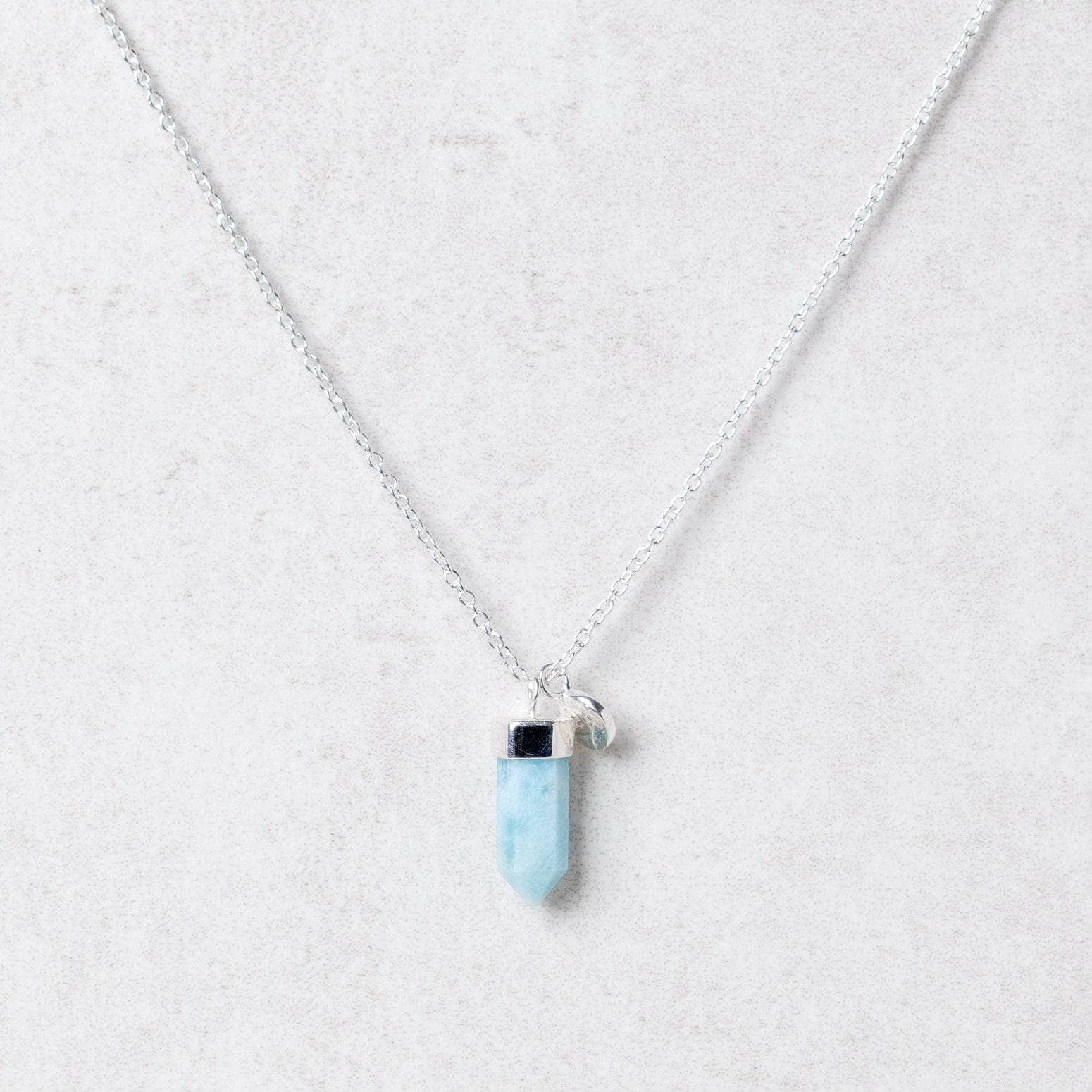 Silversmall4 Delicate Rare Genuine Larimar Crystal Point Necklace - Image 3