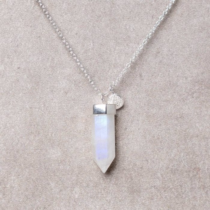 Rainbow Moonstone Crystal Point Necklace - Image 2