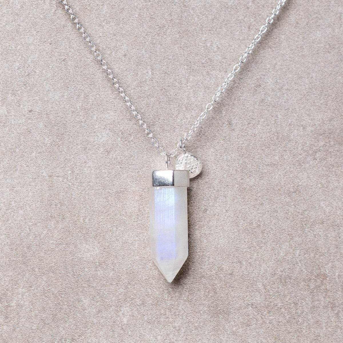 Slarge0 Rainbow Moonstone Crystal Point Necklace - Image 2