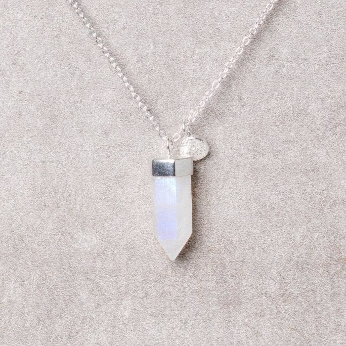Delicate Rainbow Moonstone Crystal Point Necklace - Image 2