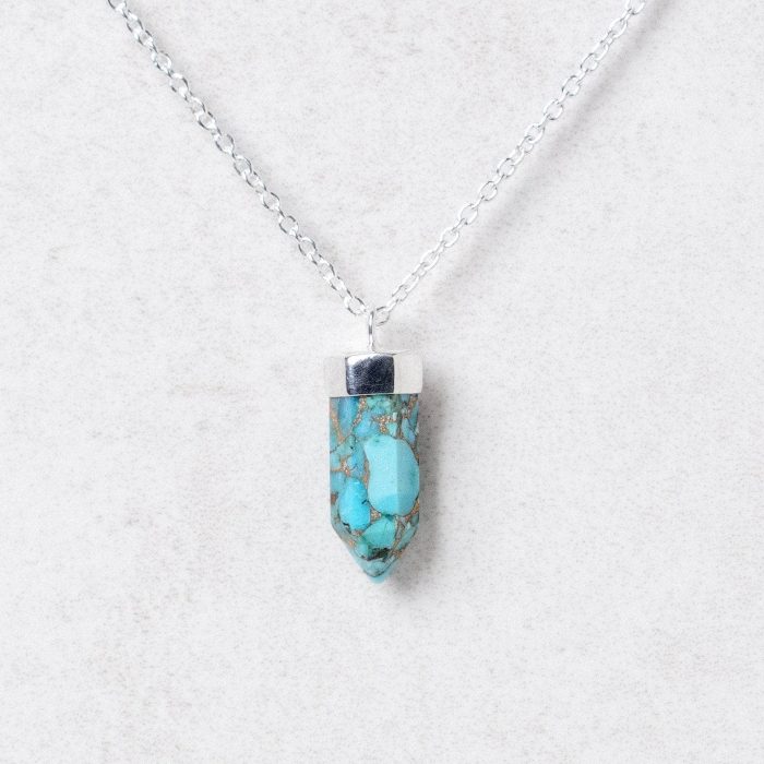 Delicate Genuine Turquoise Crystal Point Necklace - Image 2