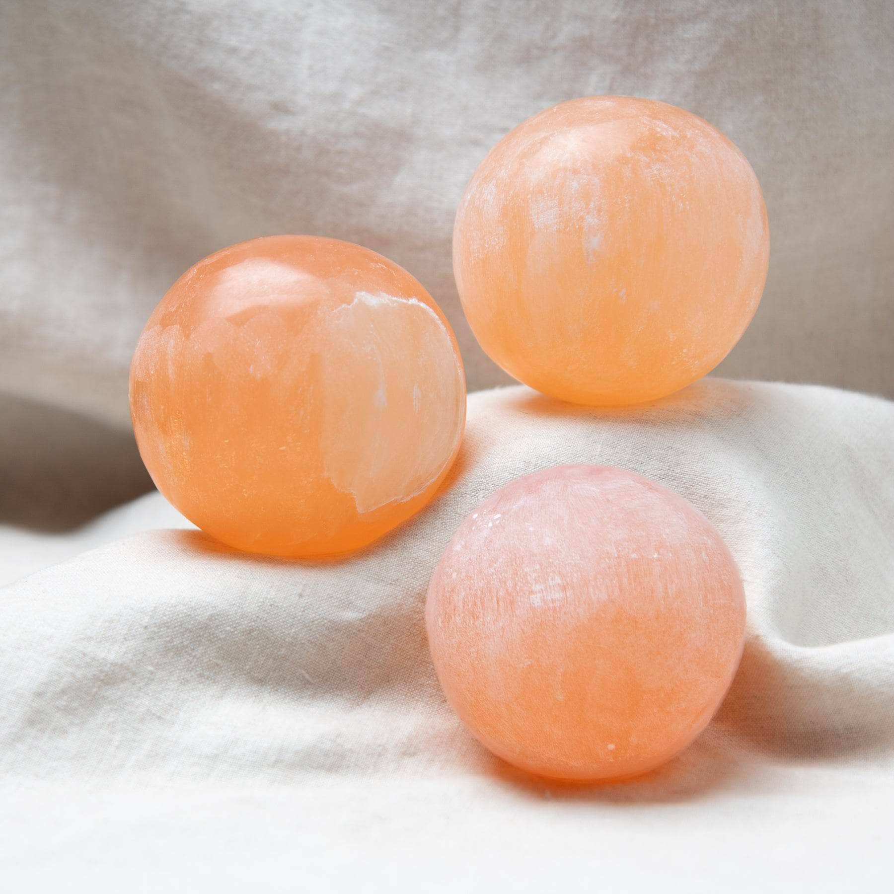 Studio-Session-1035-2 Peach Selenite Sphere with Tripod - Image 6