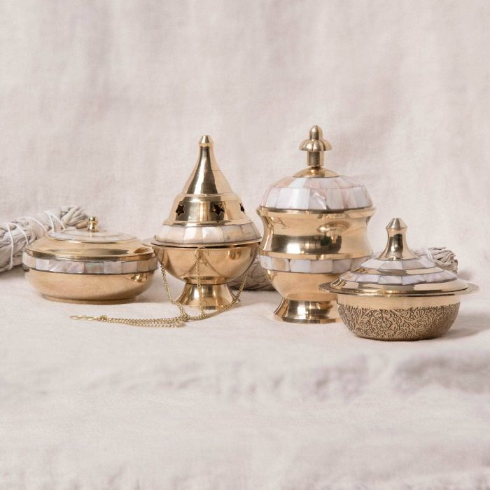 Brass Mother of Pearl Charcoal & Smudge Burner Kit - Image 3