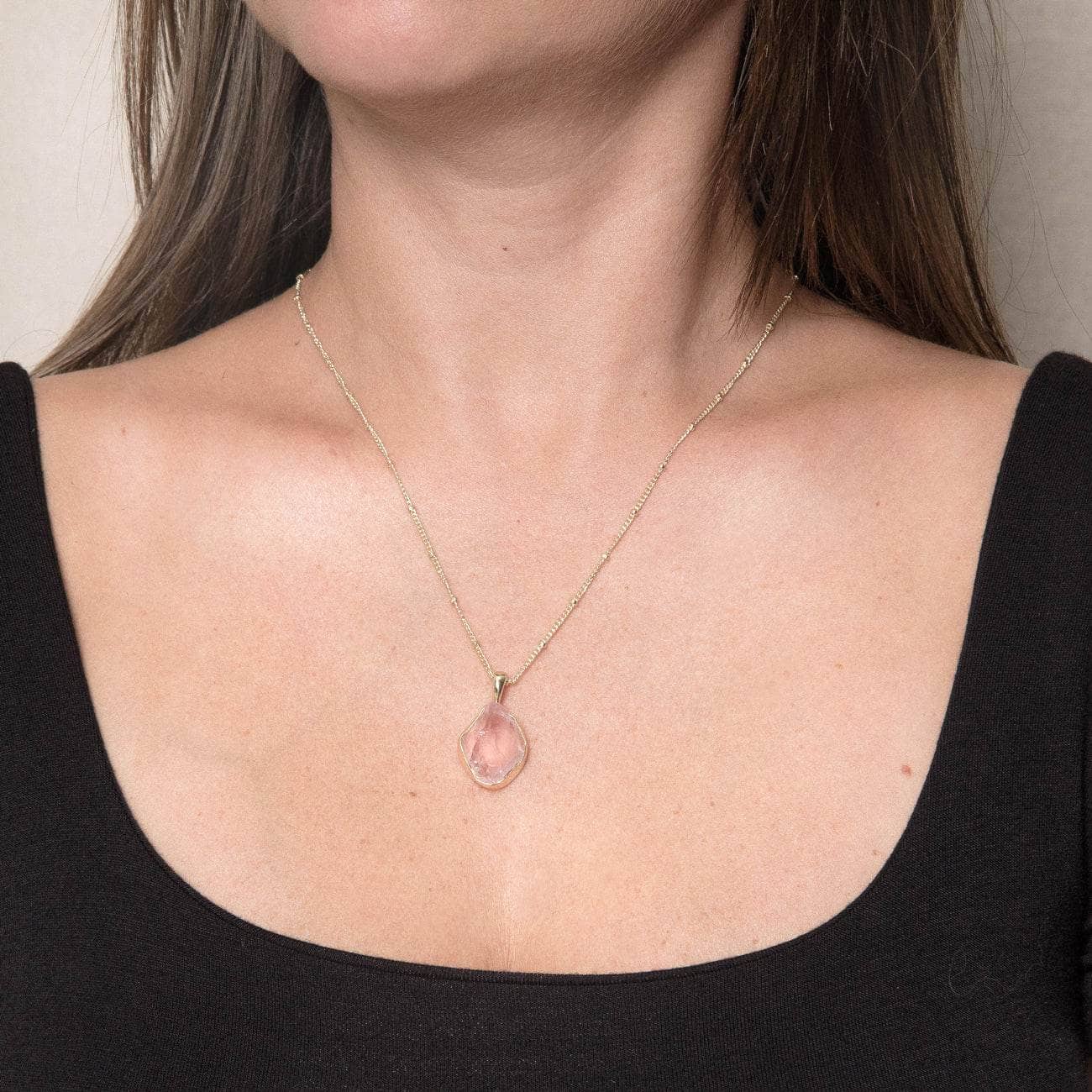 Studio-Session-225 Rose Quartz Raw Crystal Necklace - Image 5