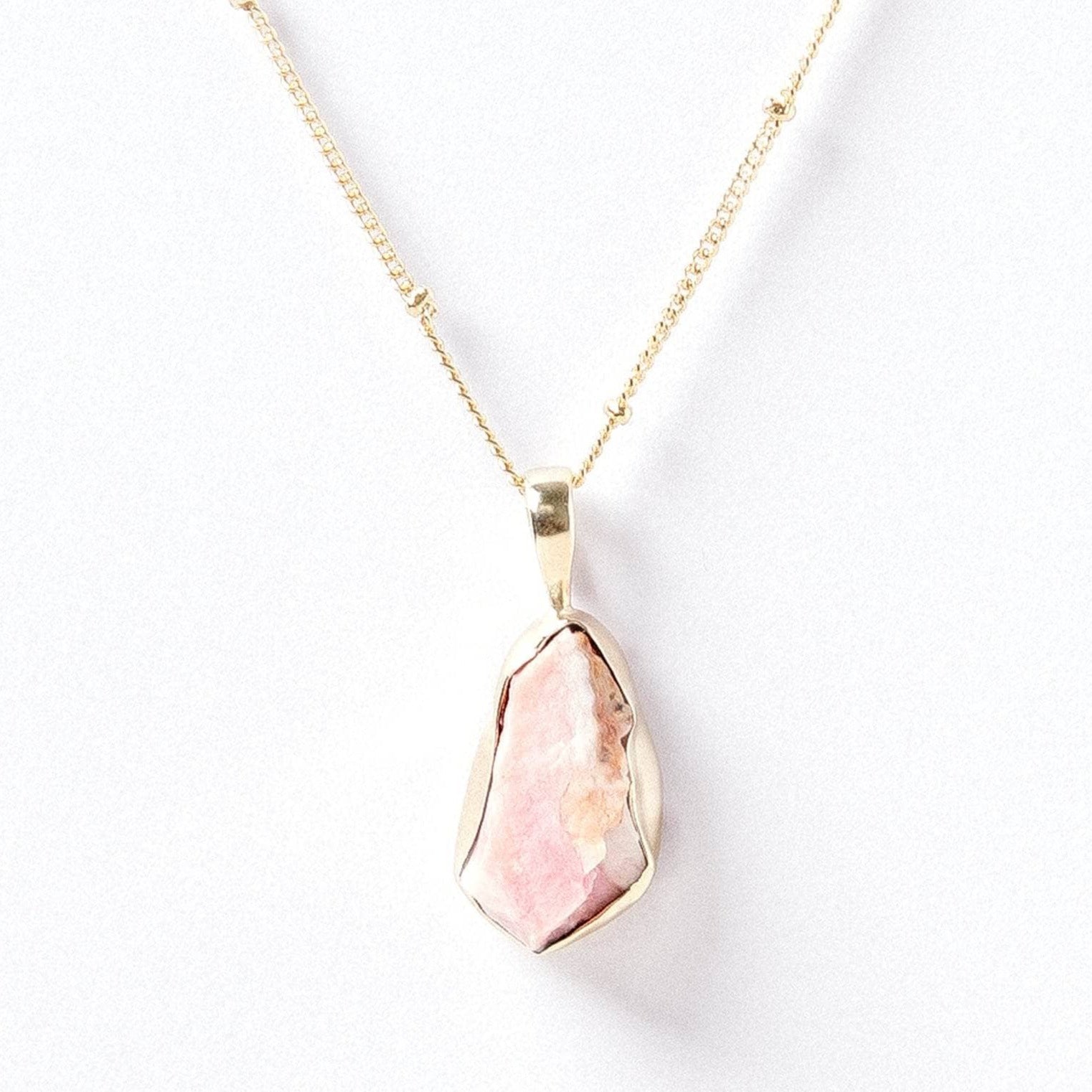 Studio-Session-2702 Pink Opal Raw Crystal Necklace - Image 4
