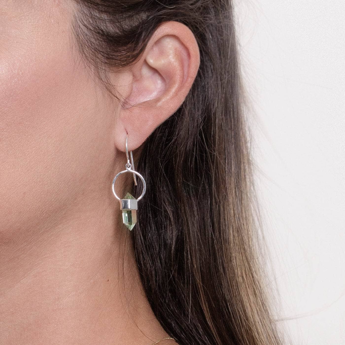 Studio-Session-5055 Green Amethyst Crystal Point Earrings - Image 5