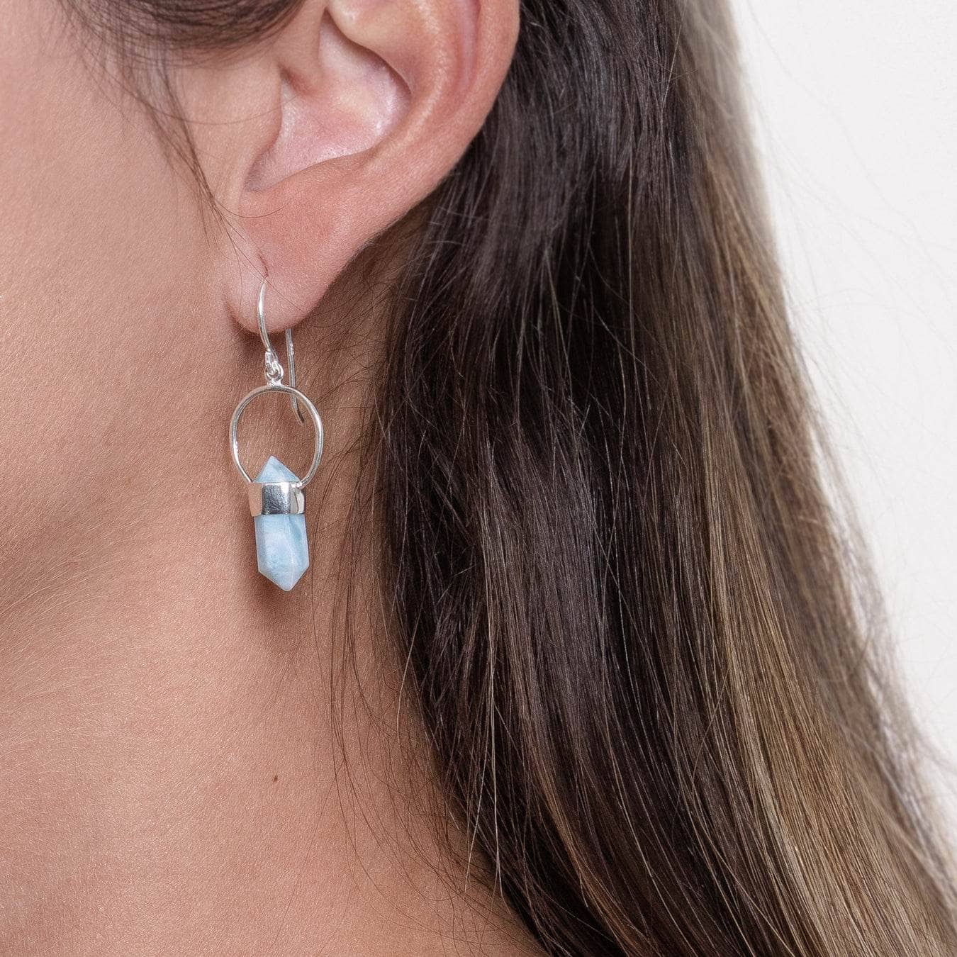 Studio-Session-50572 Rare Genuine Larimar Crystal Point Earrings - Image 6