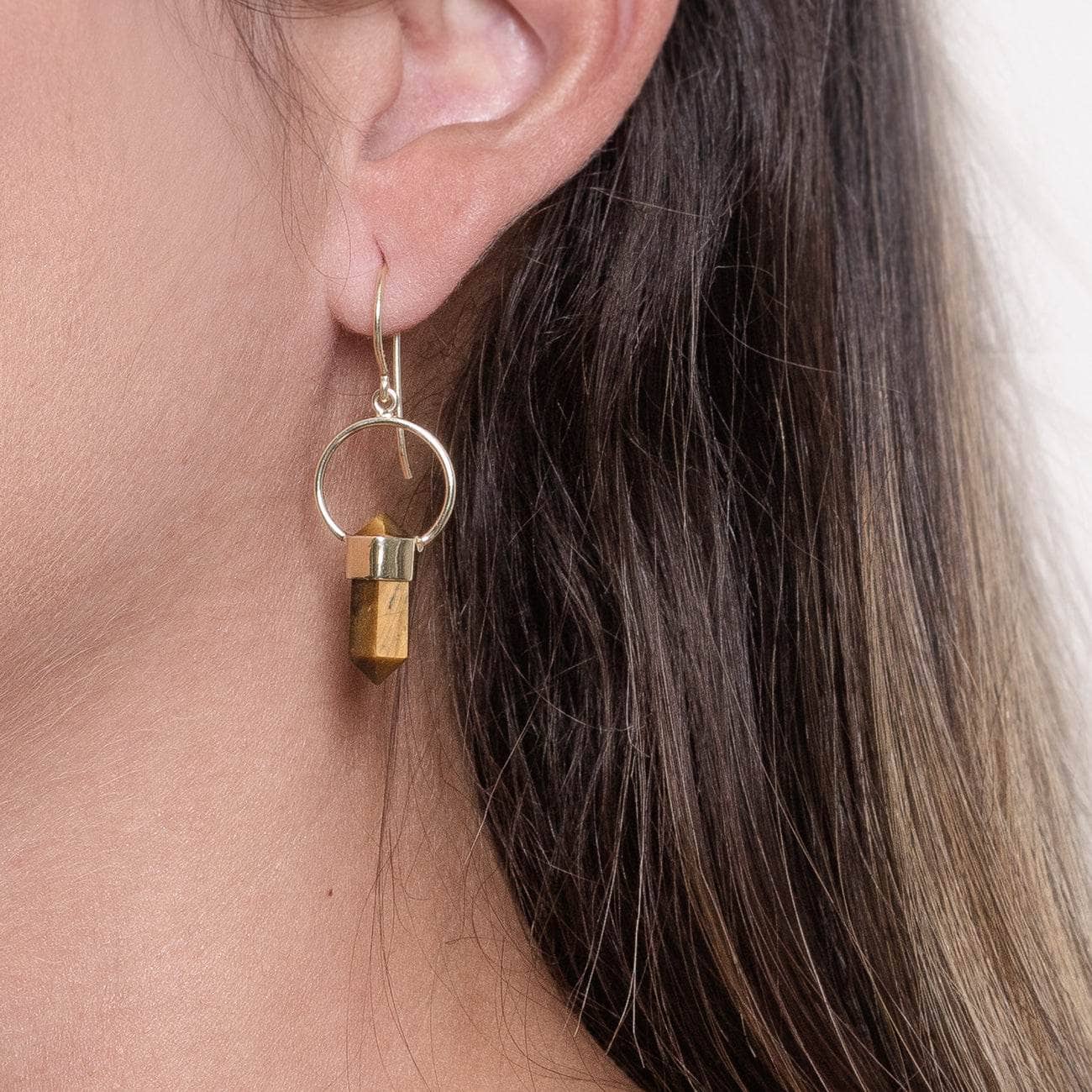 Studio-Session-50602 Tiger Eye Crystal Point Earrings - Image 2