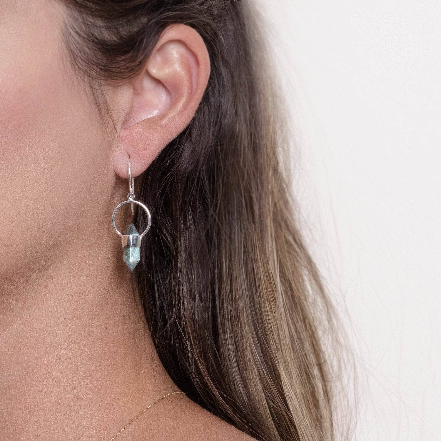 Studio-Session-5067 Labradorite Crystal Point Earrings - Image 6