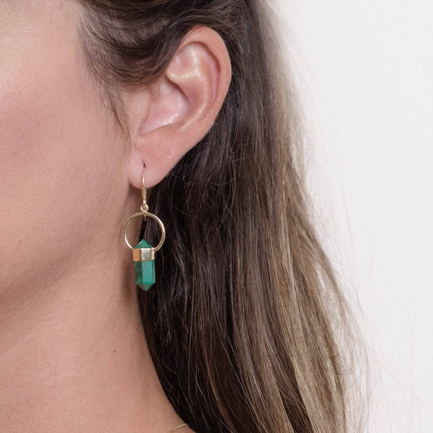 Studio-Session-5071 Genuine Malachite Crystal Point Earrings - Image 5