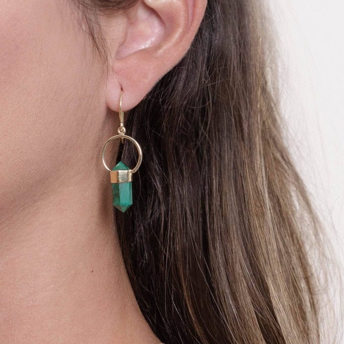 Genuine Malachite Crystal Point Earrings - Image 2