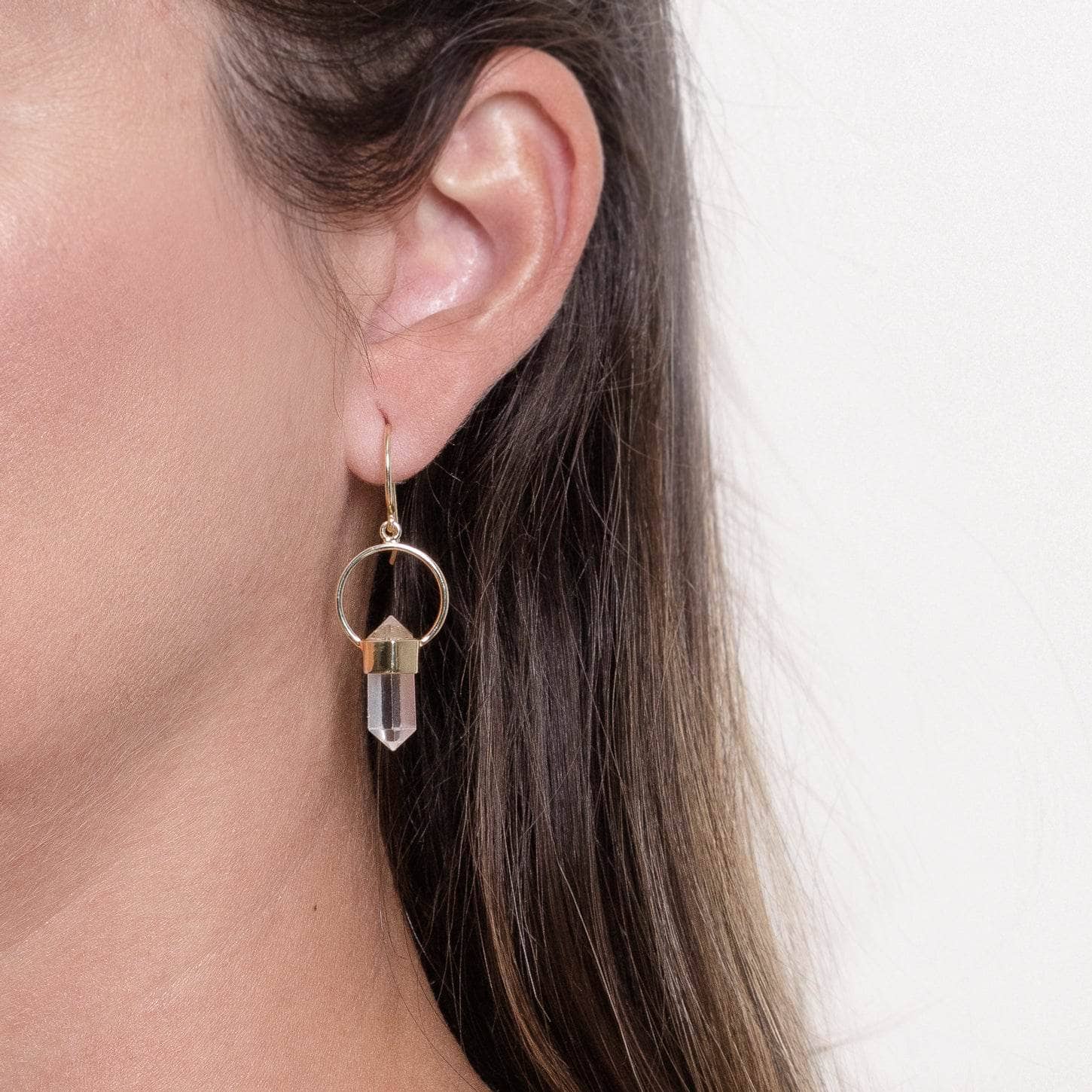 Studio-Session-5075 Clear Quartz Crystal Point Earrings - Image 6