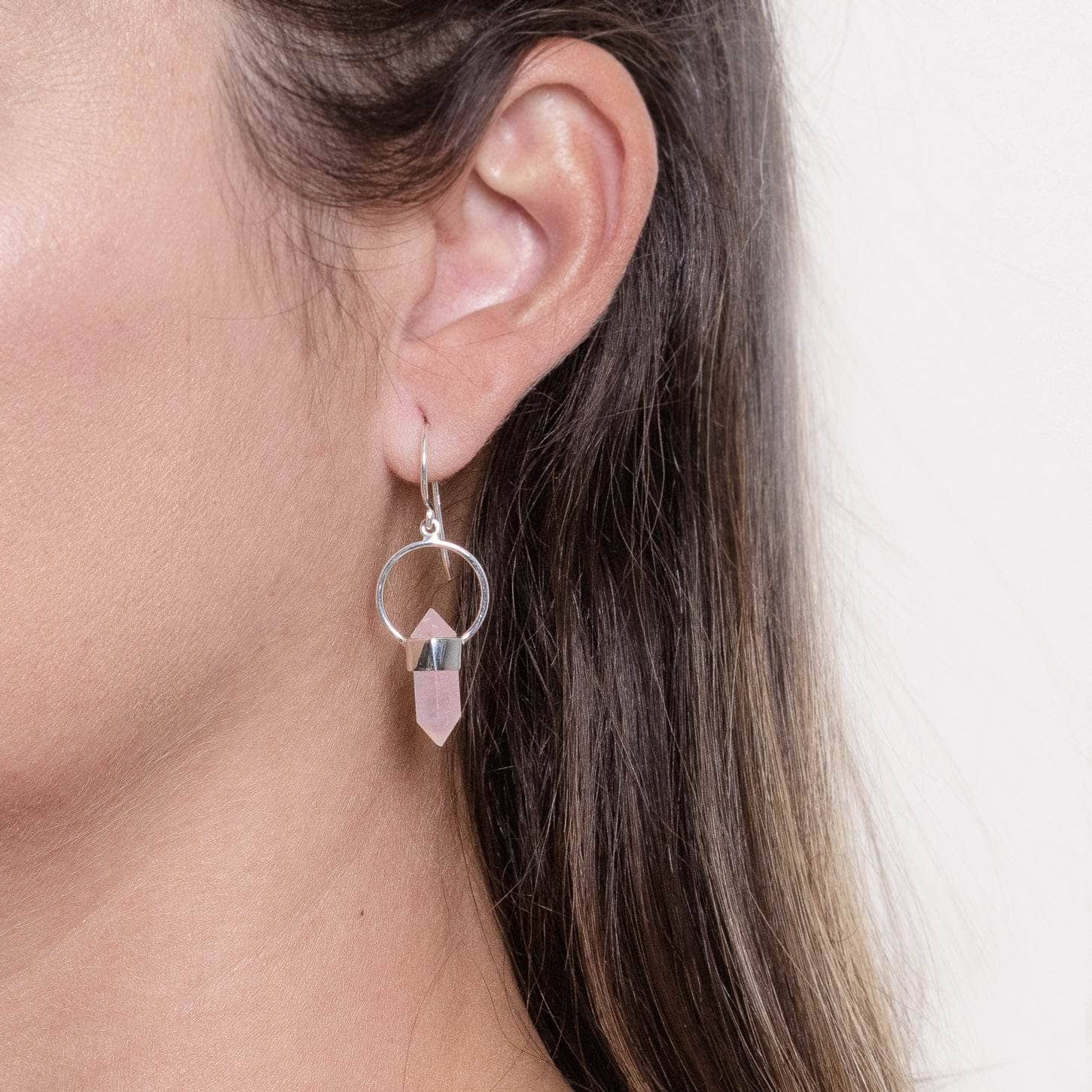 Studio-Session-5078 Rose Quartz Crystal Point Earrings - Image 4