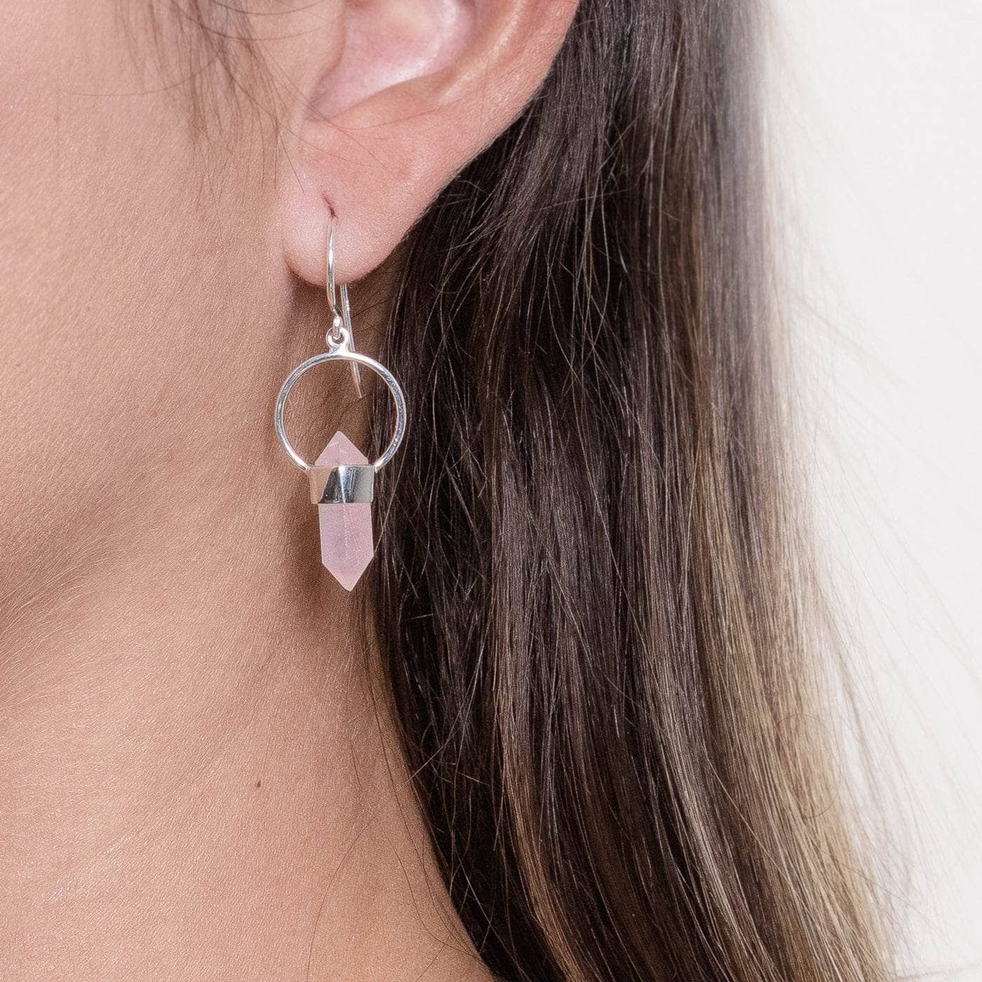 Studio-Session-50782 Rose Quartz Crystal Point Earrings - Image 2