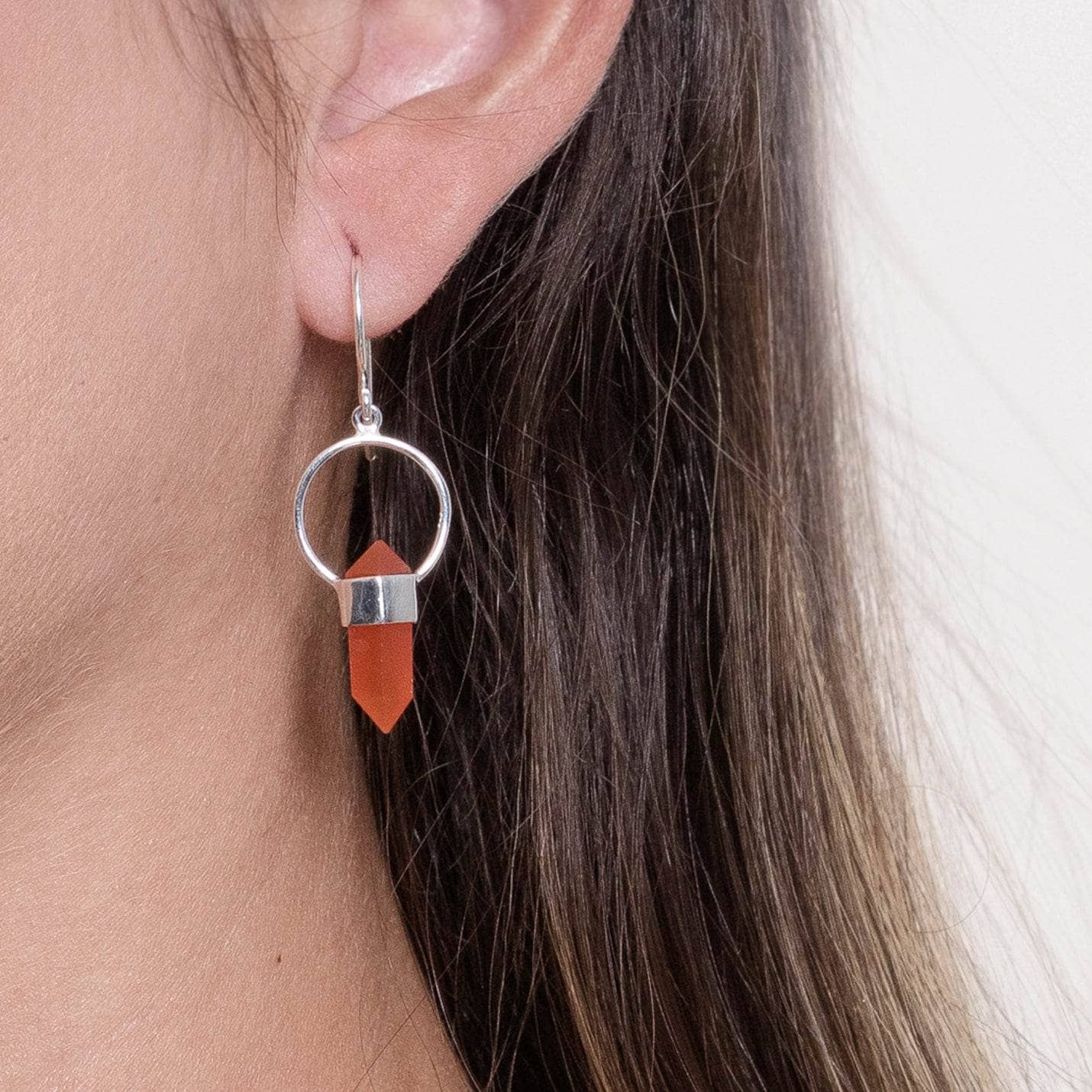 Studio-Session-50822 Carnelian Crystal Point Earrings - Image 6