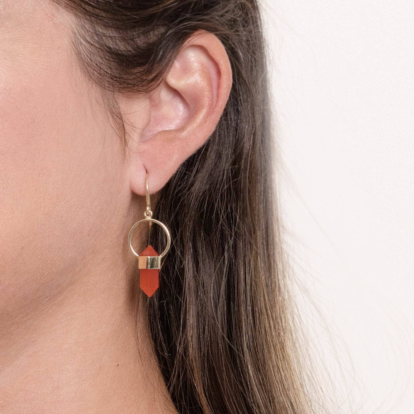 Studio-Session-5085 Carnelian Crystal Point Earrings - Image 4