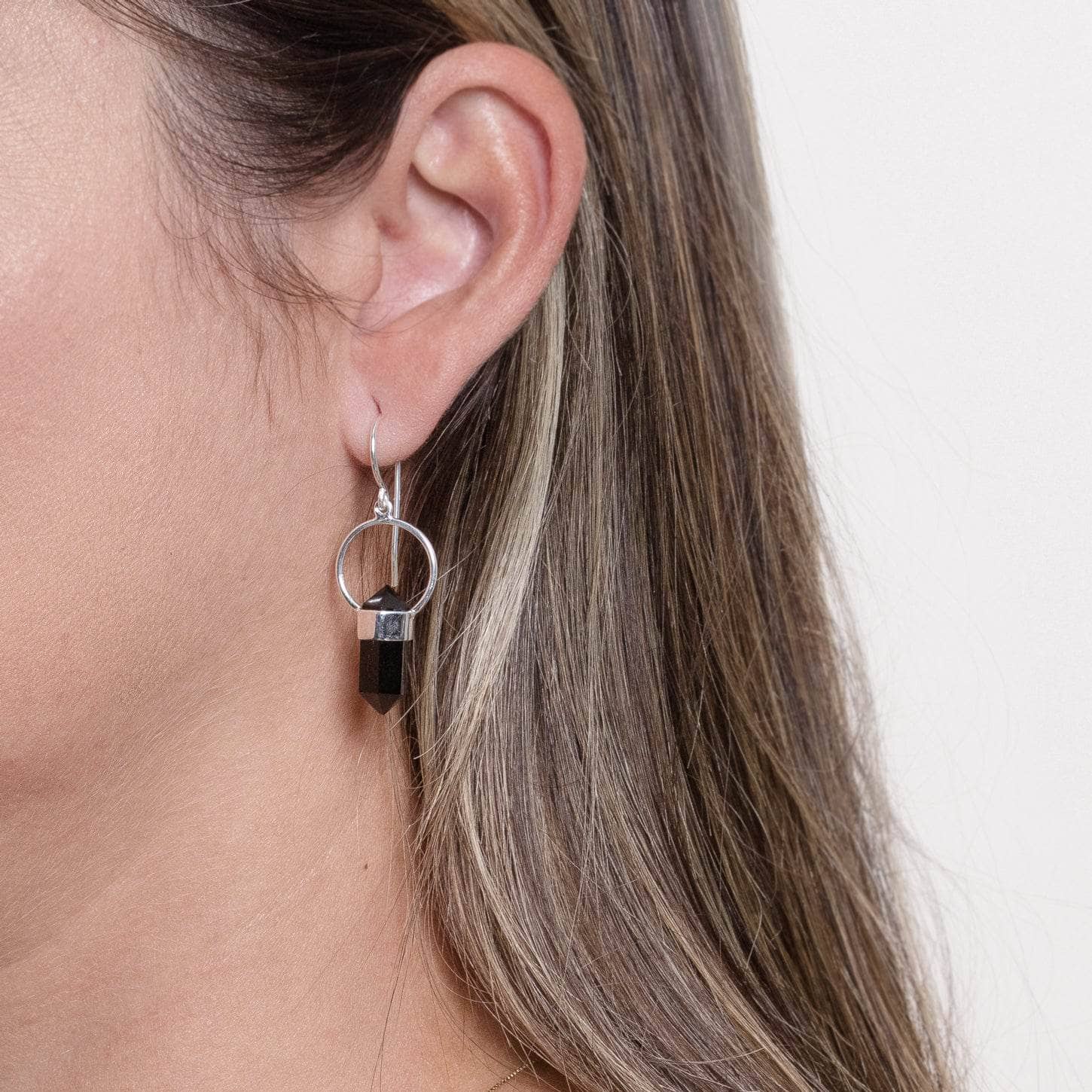 Studio-Session-5089 Black Tourmaline Crystal Point Earrings - Image 4
