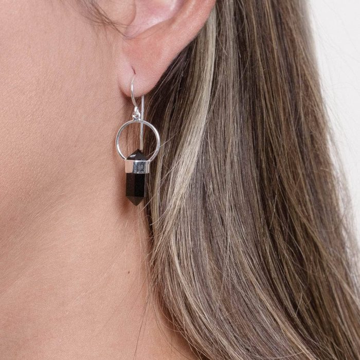 Black Tourmaline Crystal Point Earrings - Image 2