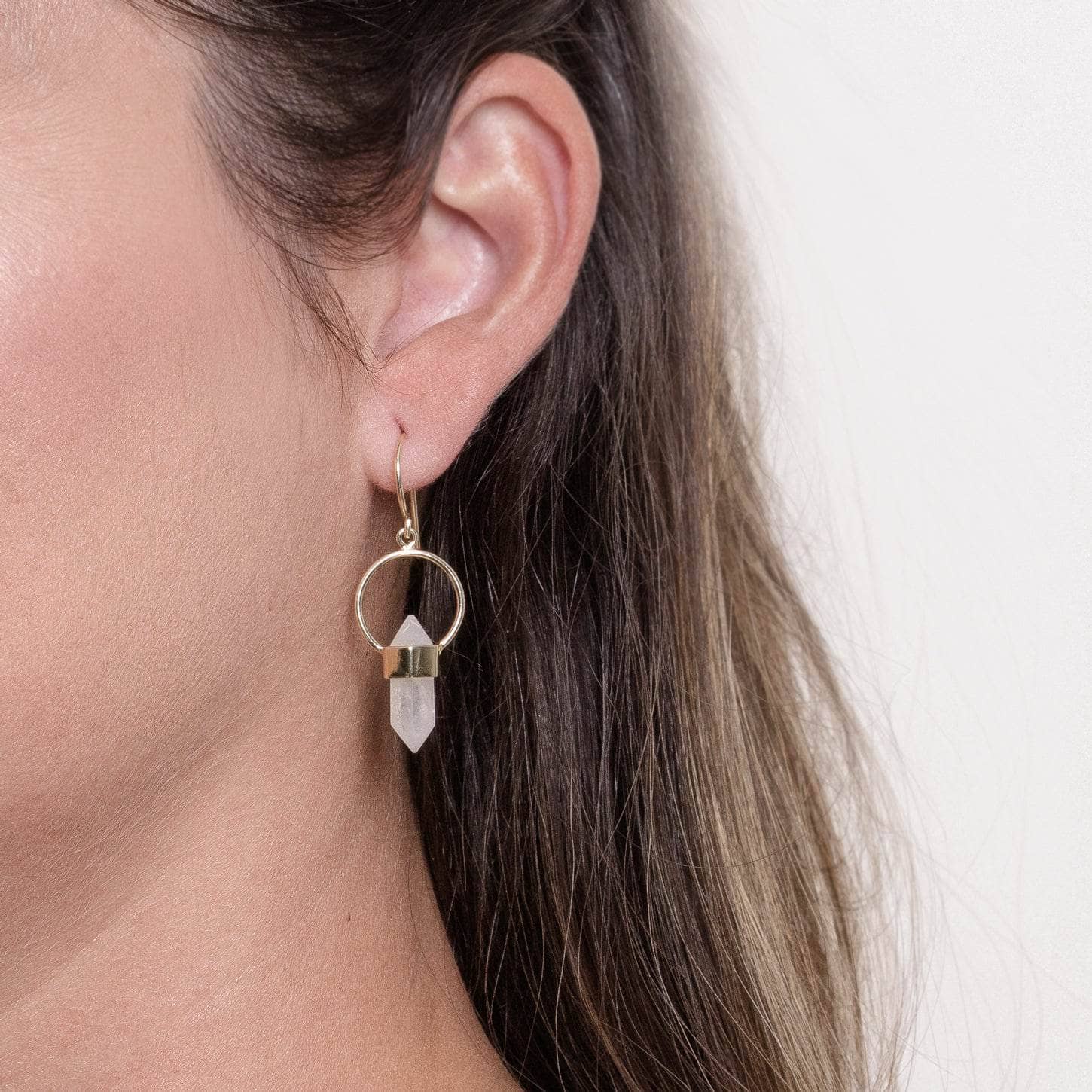 Studio-Session-5096 Rainbow Moonstone Crystal Point Earrings - Image 8