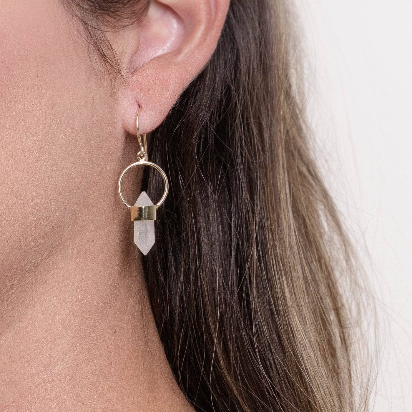 Studio-Session-50962 Rainbow Moonstone Crystal Point Earrings - Image 6