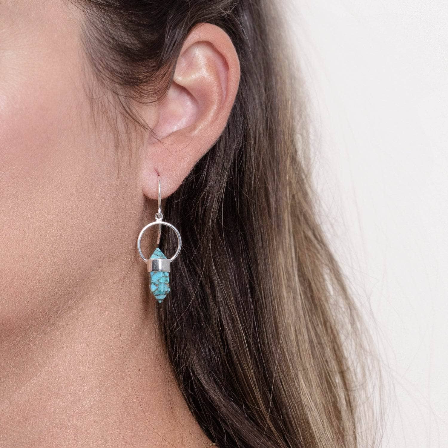 Studio-Session-5102 Genuine Turquoise Crystal Point Earring - Image 4