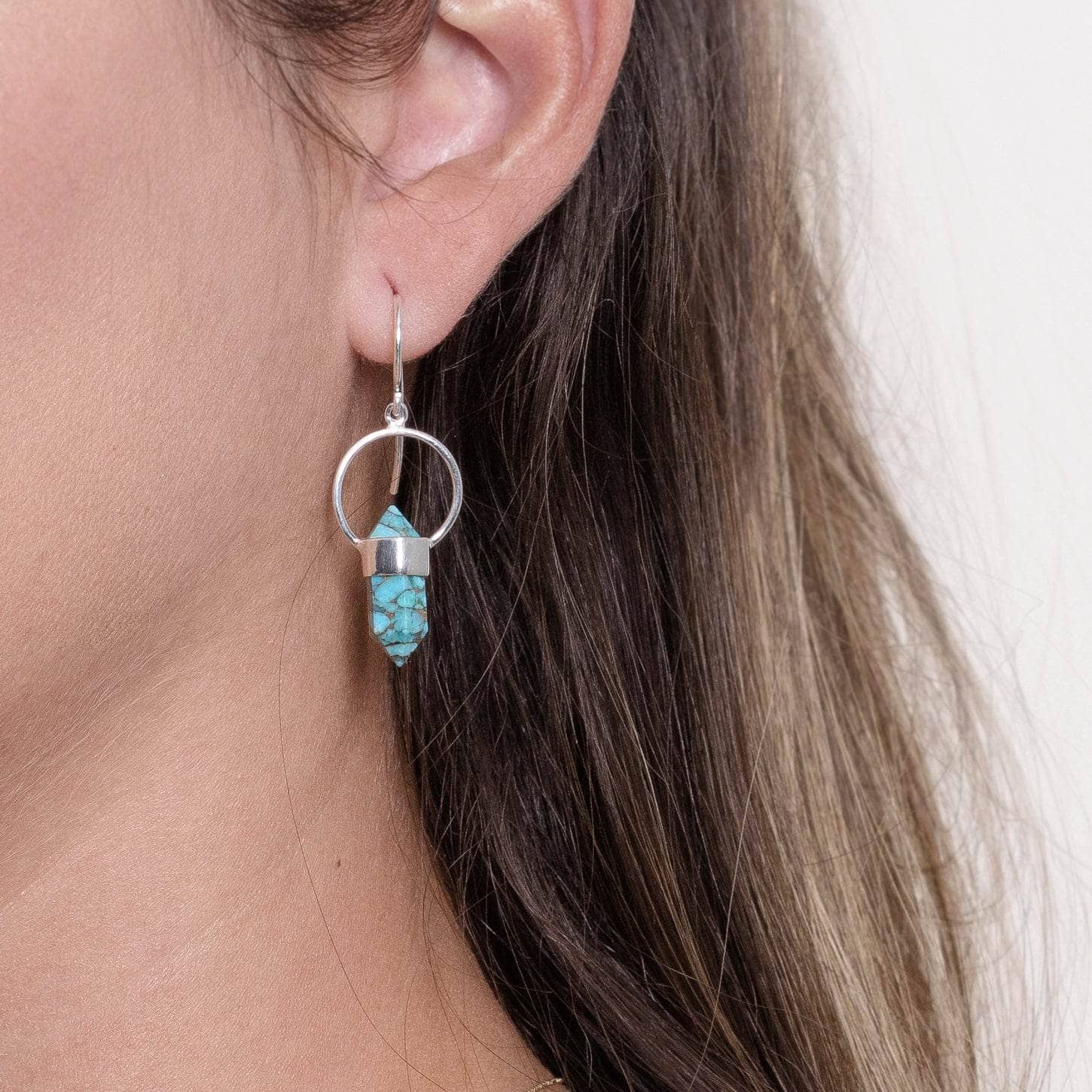 Studio-Session-51022 Genuine Turquoise Crystal Point Earring - Image 2