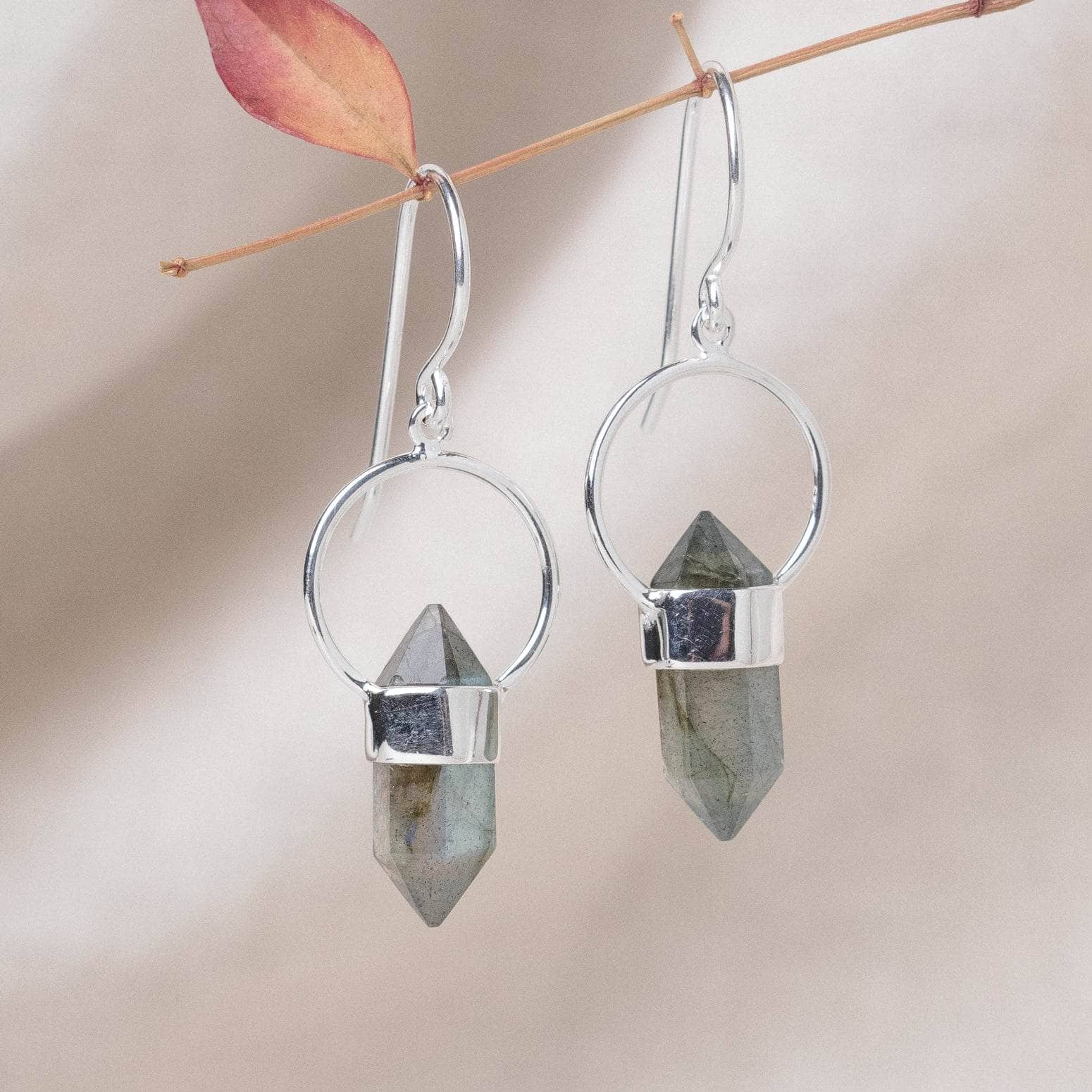 Studio-Session-5155 Labradorite Crystal Point Earrings - Image 5
