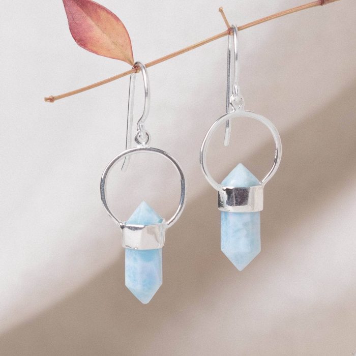 Rare Genuine Larimar Crystal Point Earrings - Image 5