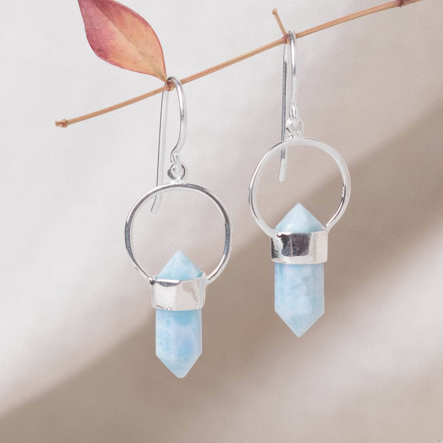 Studio-Session-5163 Rare Genuine Larimar Crystal Point Earrings - Image 5