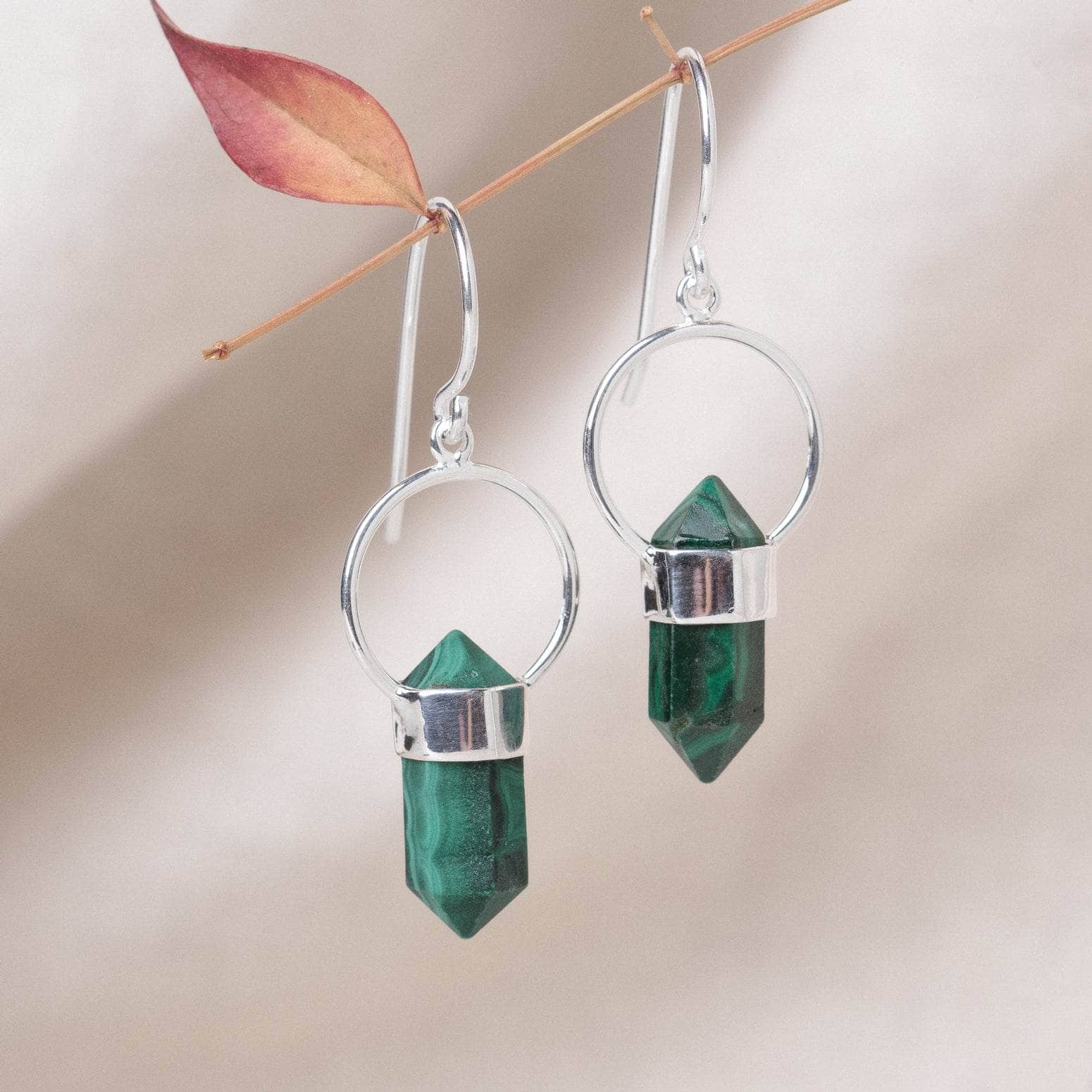 Studio-Session-5165 Genuine Malachite Crystal Point Earrings - Image 4